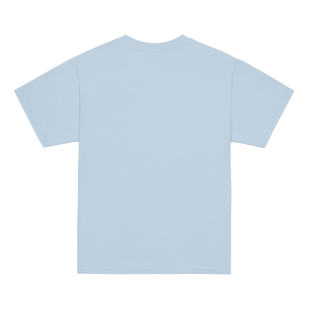 GO2X Feeding Goals youth lacrosse shirt with female design in Light Blue, back view