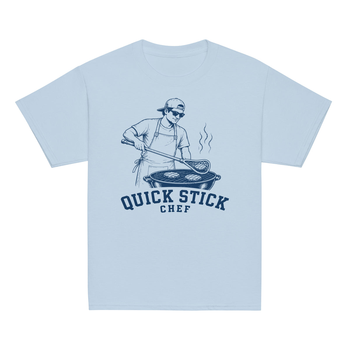 GO2X Quick Stick Chef youth lacrosse shirt with male design in Light Blue, front view