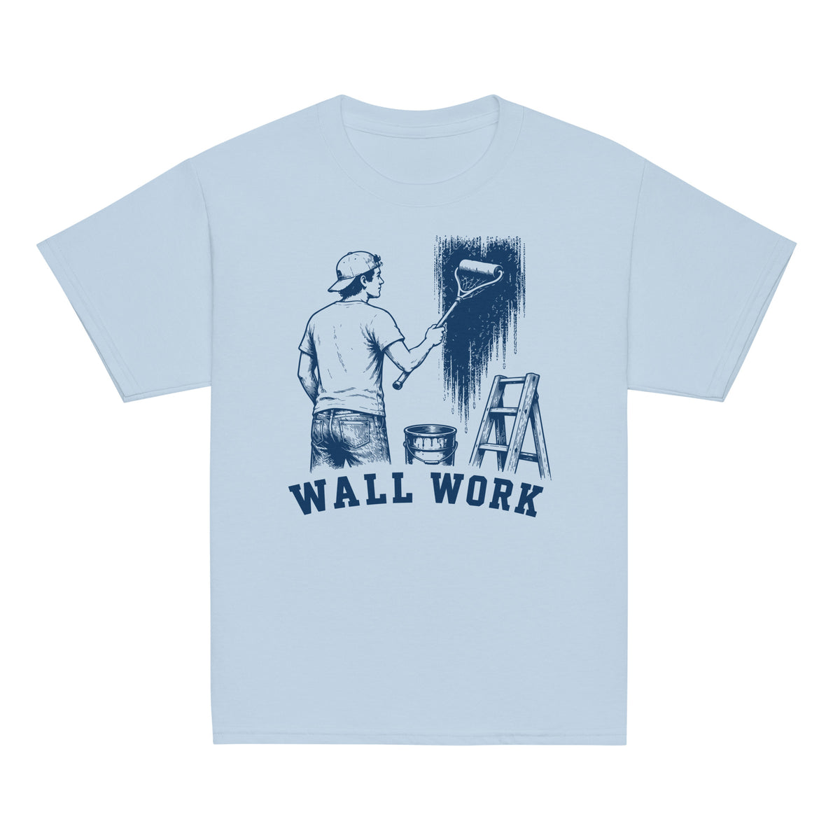 GO2X Wall Work youth lacrosse shirt with male design in Light Blue, front view