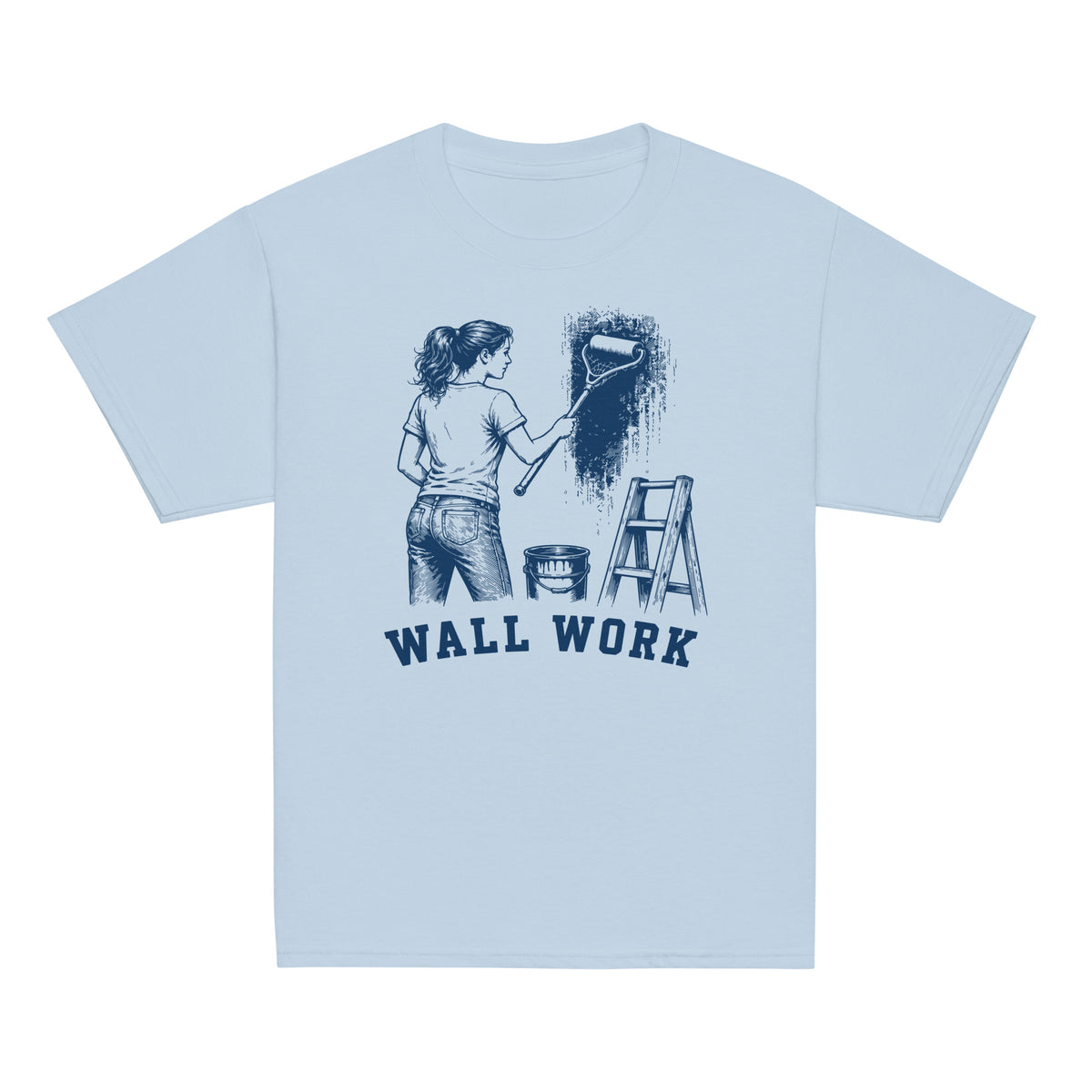 GO2X Wall Work youth lacrosse shirt with female design in Light Blue, front view
