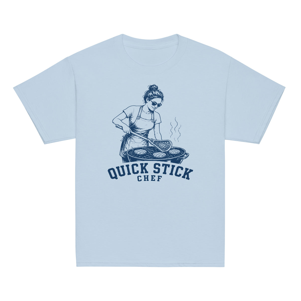 GO2X Quick Stick Chef youth lacrosse shirt with female design in Light Blue, front view