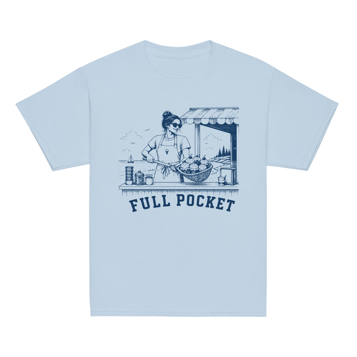 GO2X Full Pocket youth lacrosse shirt with female design in Light Blue, front view