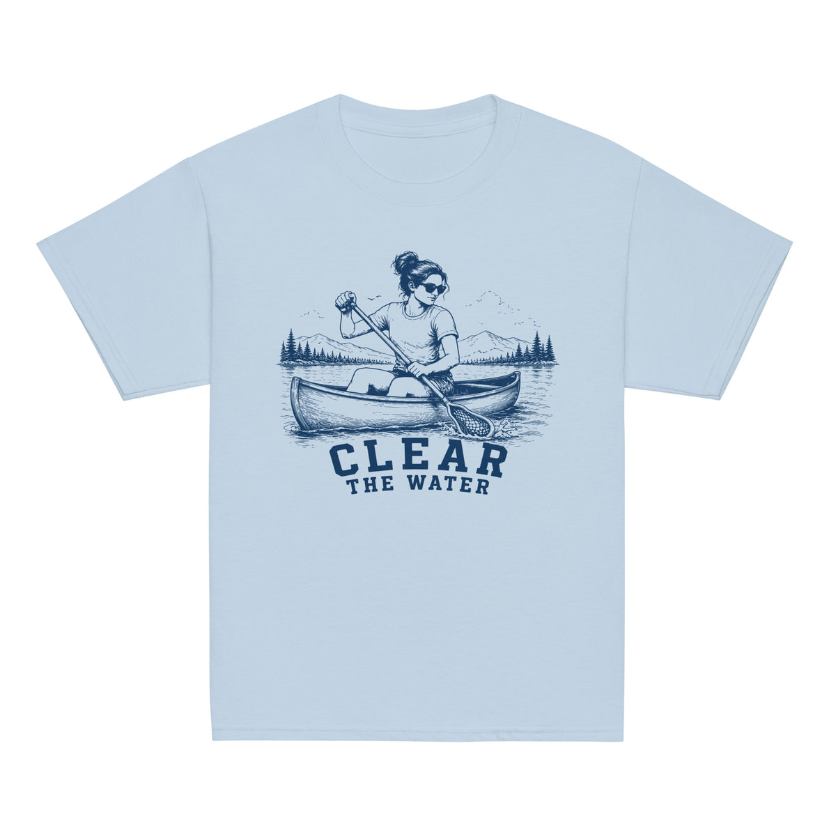 GO2X Clear the Water youth lacrosse shirt with female design in Light Blue, front view