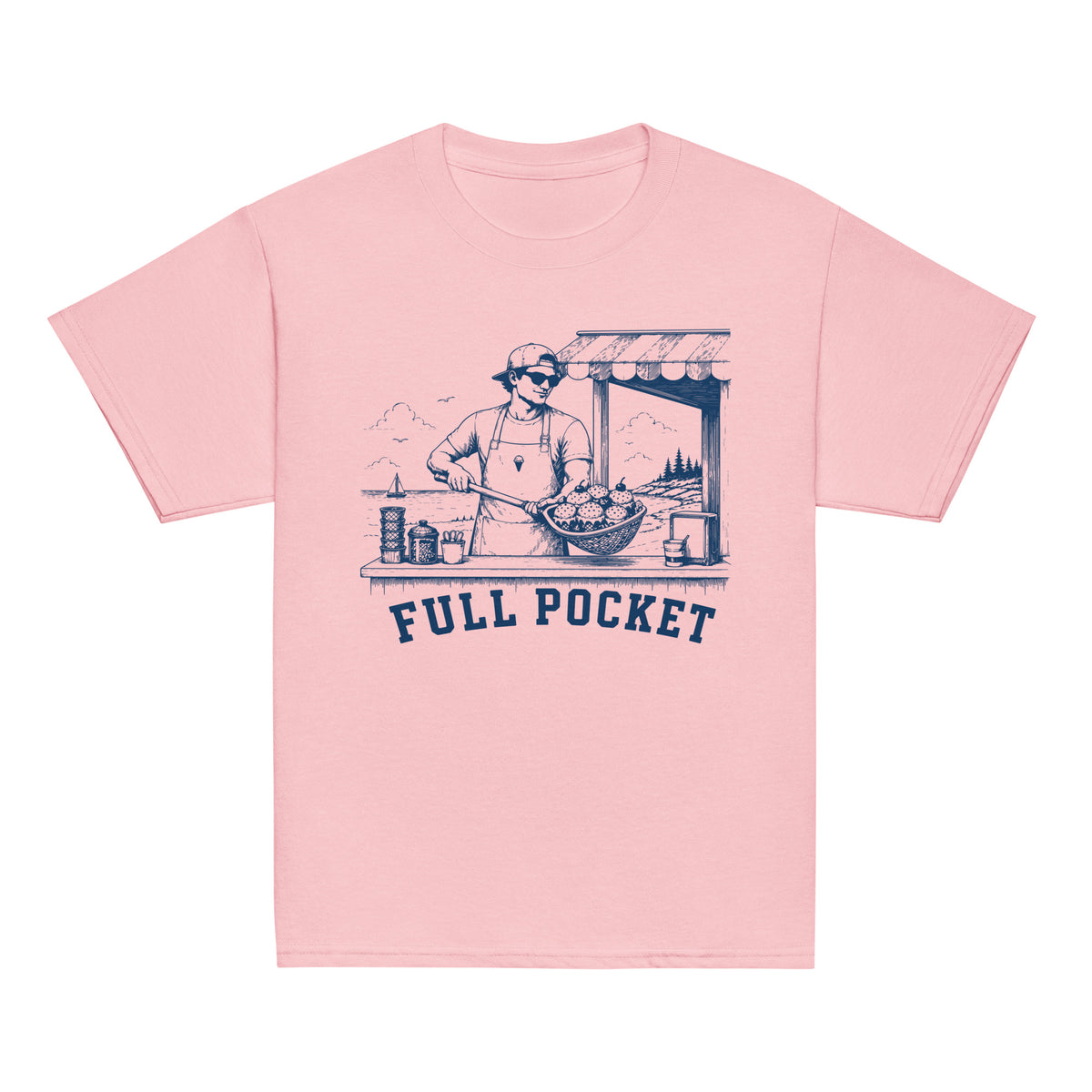 GO2X Full Pocket youth lacrosse shirt with male design in Light Pink, front view