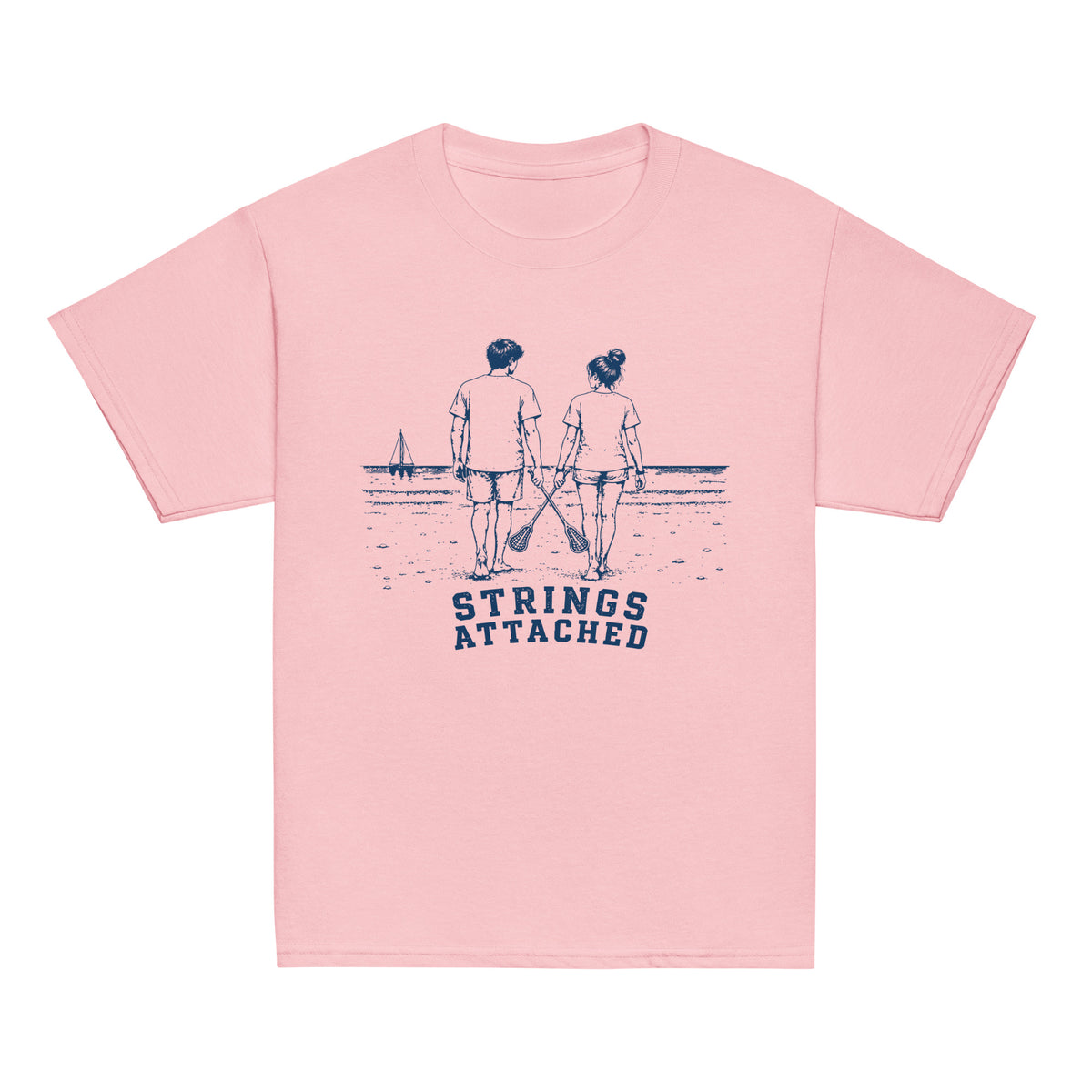 GO2X Strings Attached youth lacrosse shirt in Light Pink, front view