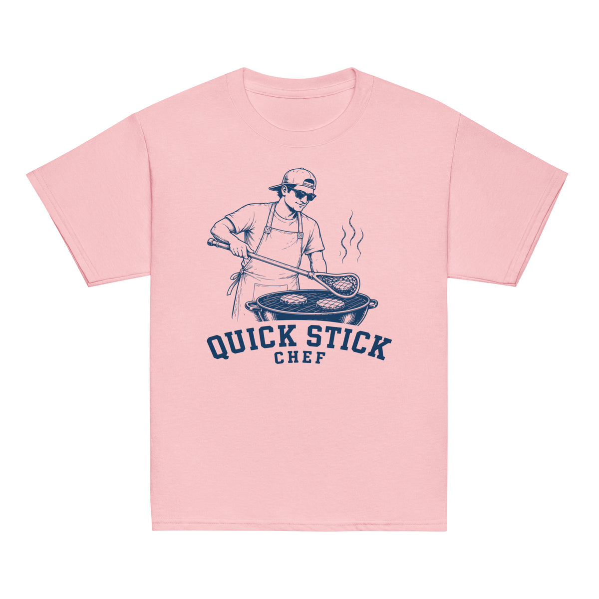 GO2X Quick Stick Chef youth lacrosse shirt with male design in Light Pink, front view
