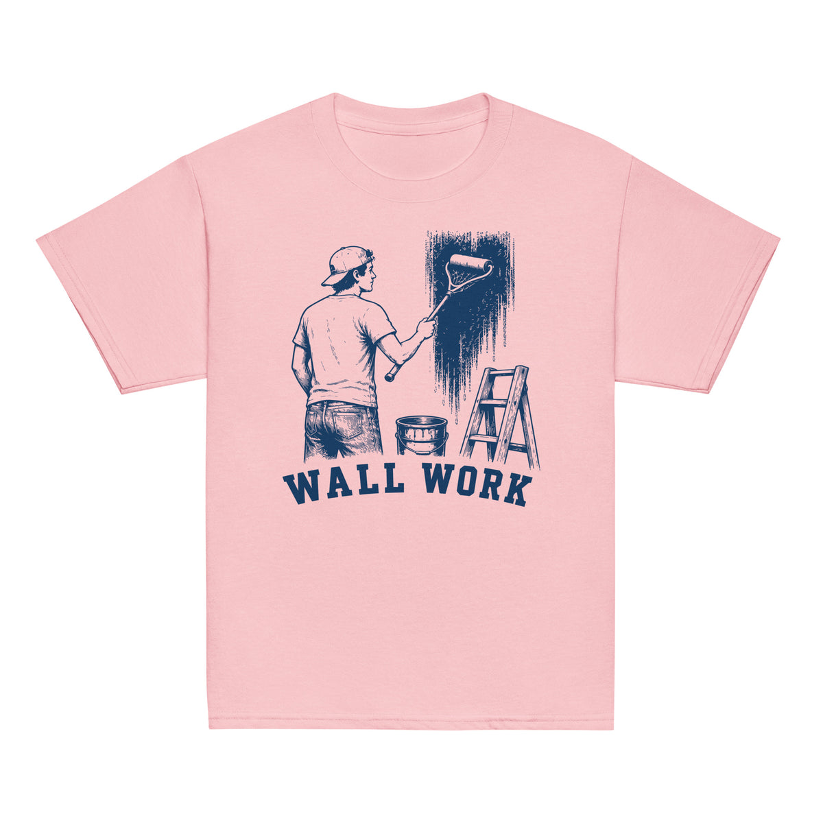 GO2X Wall Work youth lacrosse shirt with male design in Light Pink, front view