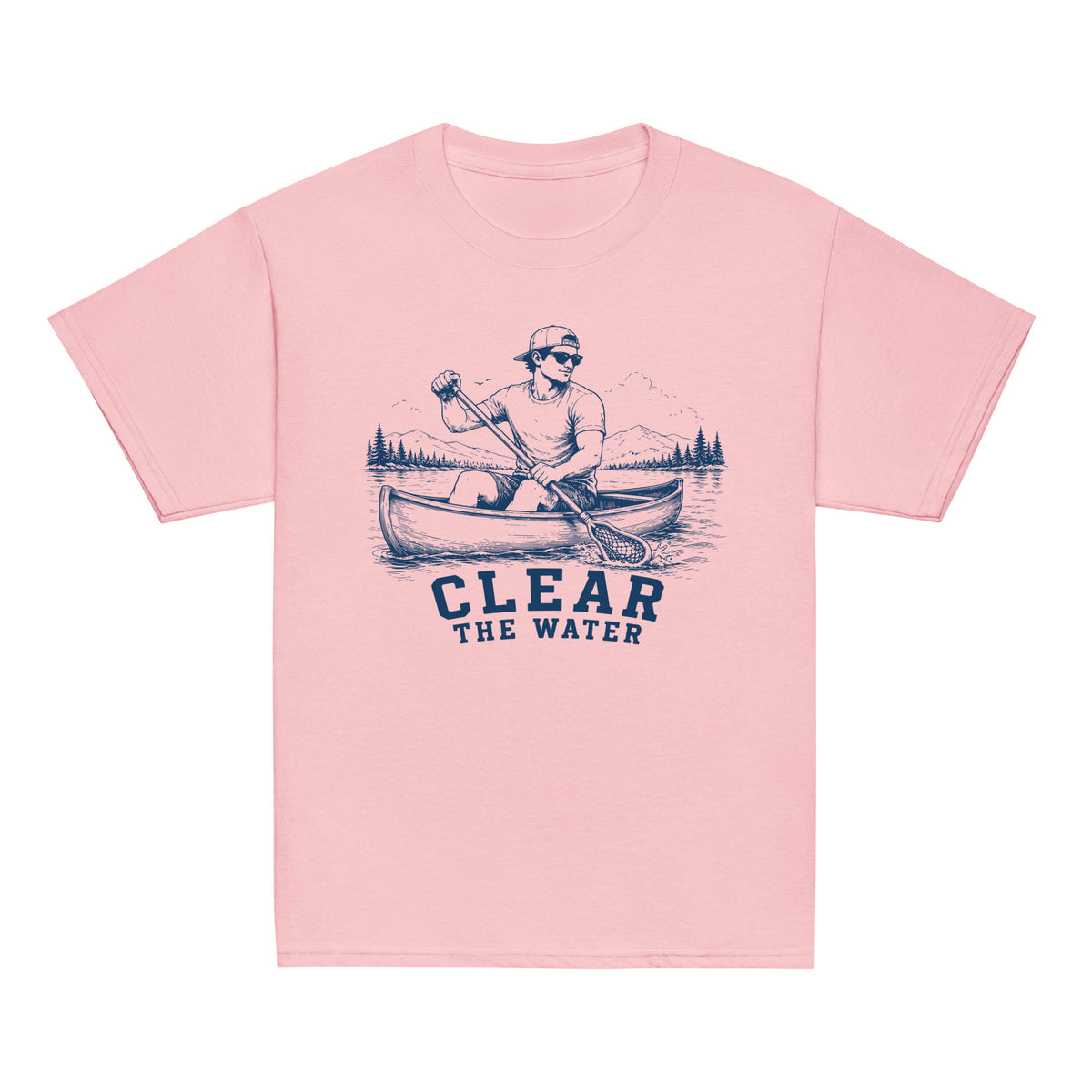 GO2X Clear the Water youth lacrosse shirt with male design in Light Pink, front view