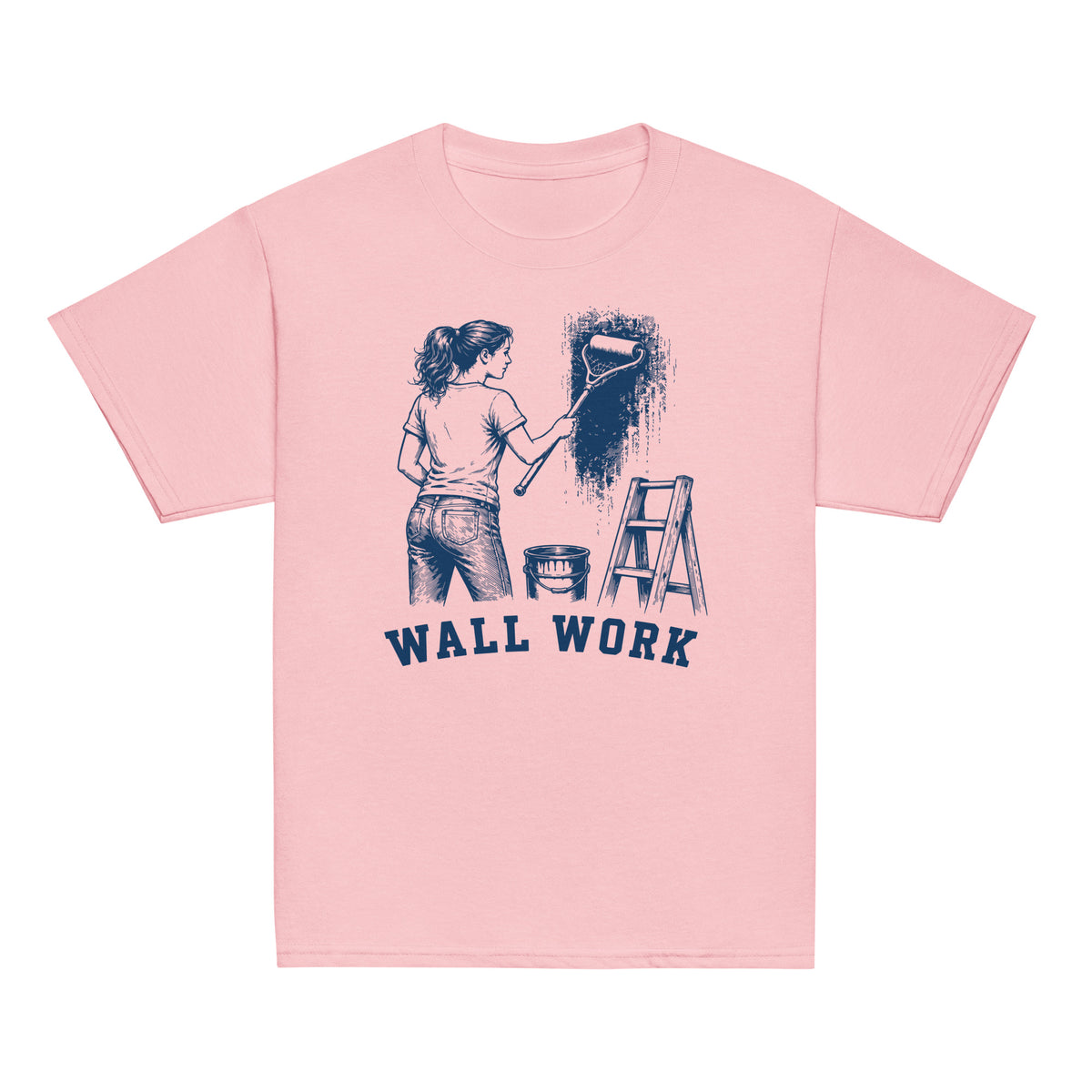 GO2X Wall Work youth lacrosse shirt with female design in Light Pink, front view