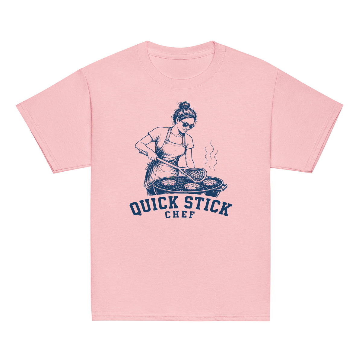 GO2X Quick Stick Chef youth lacrosse shirt with female design in Light Pink, front view