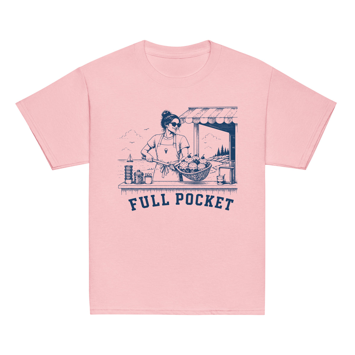 GO2X Full Pocket youth lacrosse shirt with female design in Light Pink, front view