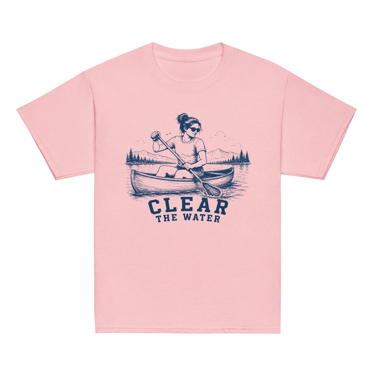 GO2X Clear the Water youth lacrosse shirt with female design in Light Pink, front view