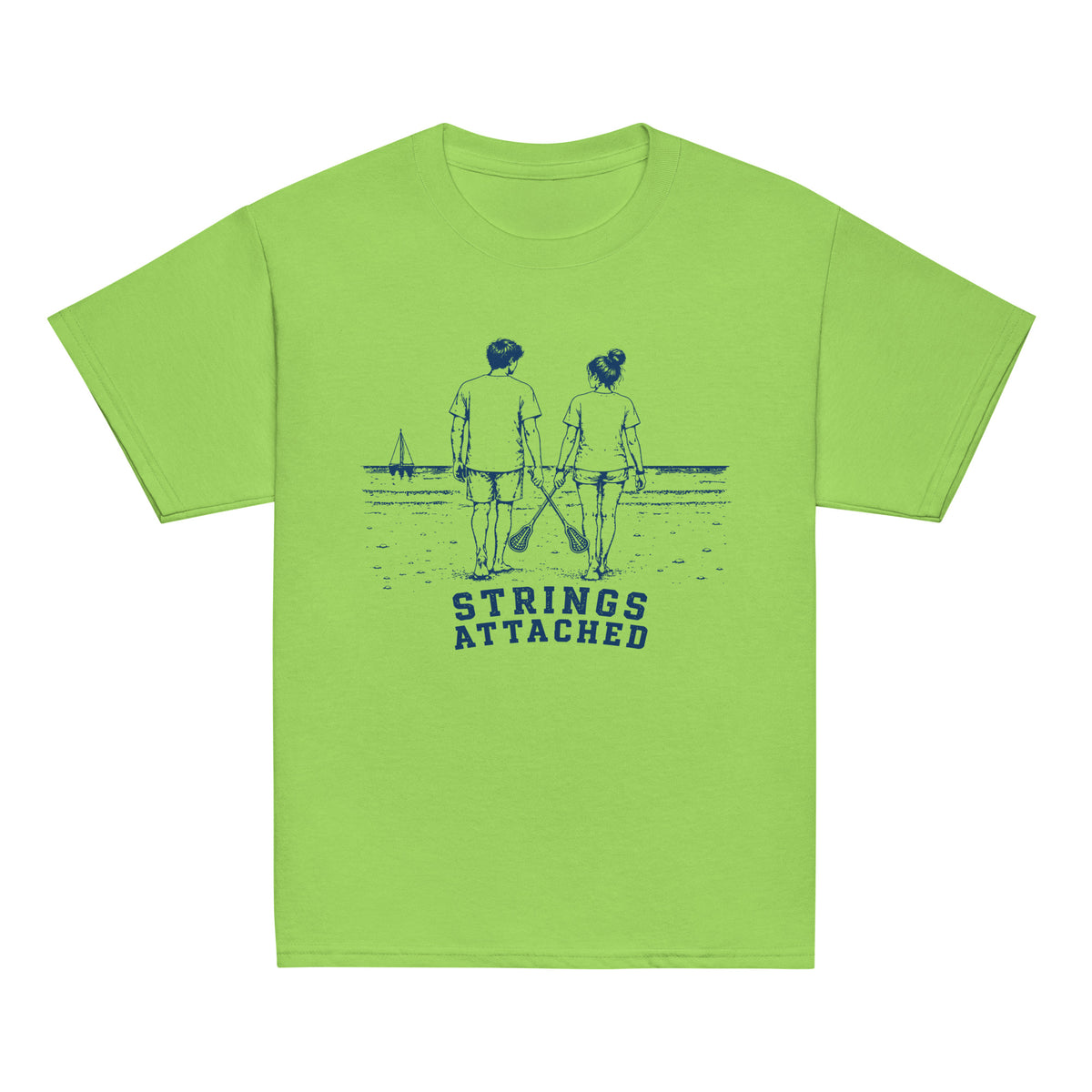 GO2X Strings Attached youth lacrosse shirt in Lime, front view