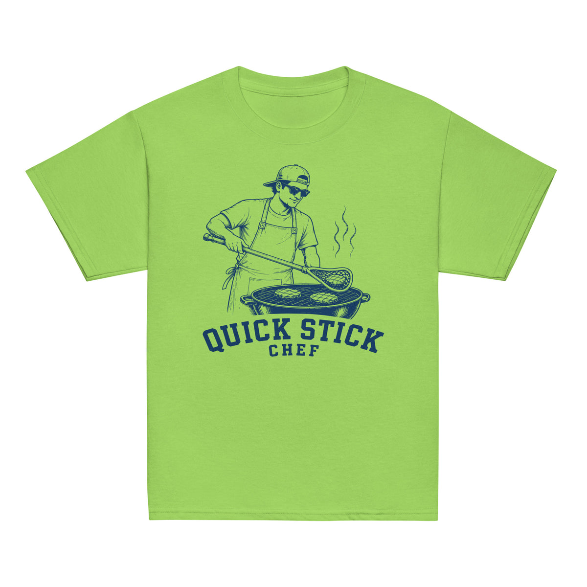 GO2X Quick Stick Chef youth lacrosse shirt with male design in Lime, front view