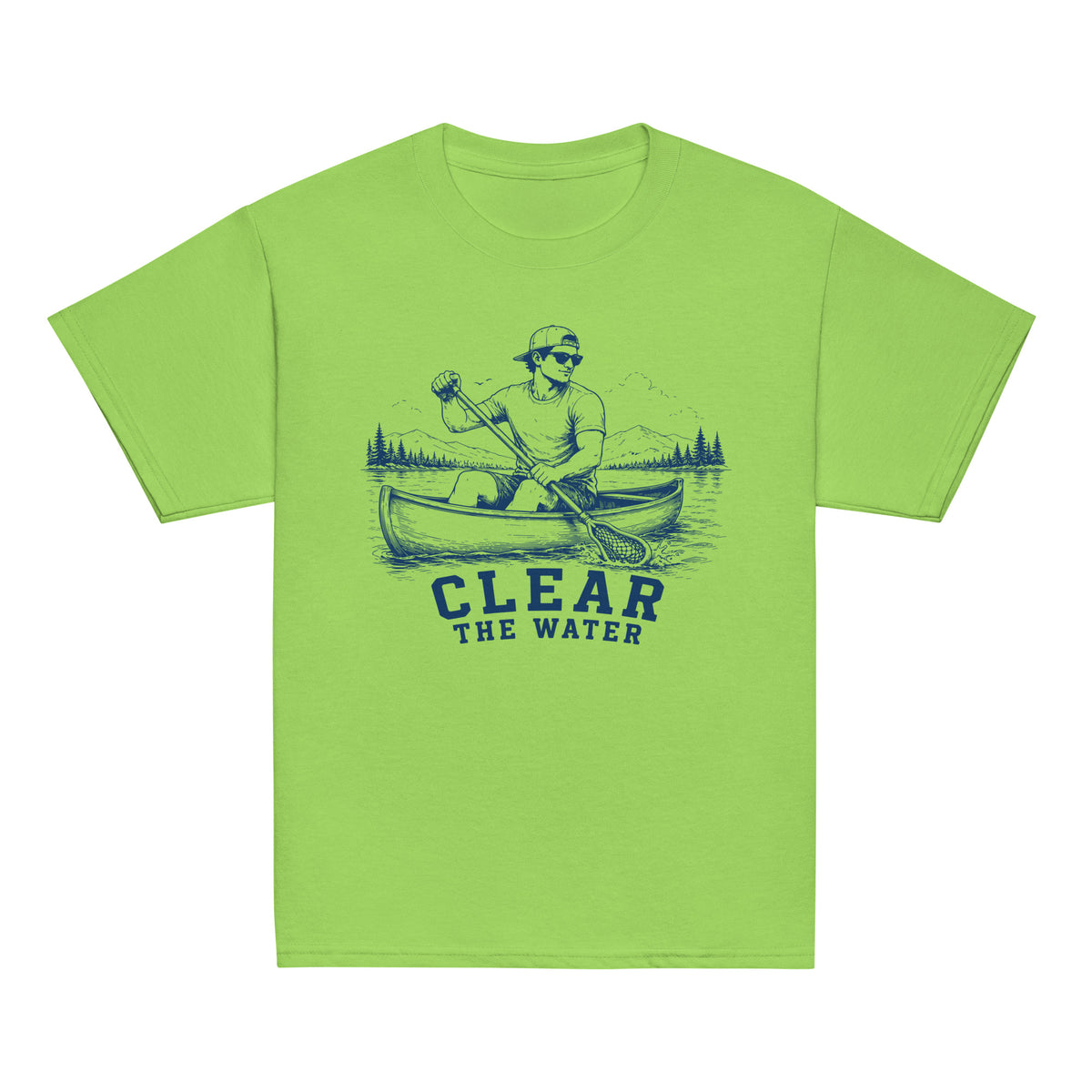 GO2X Clear the Water youth lacrosse shirt with male design in Lime, front view