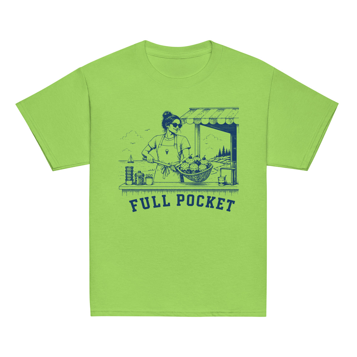 GO2X Full Pocket youth lacrosse shirt with female design in Lime, front view