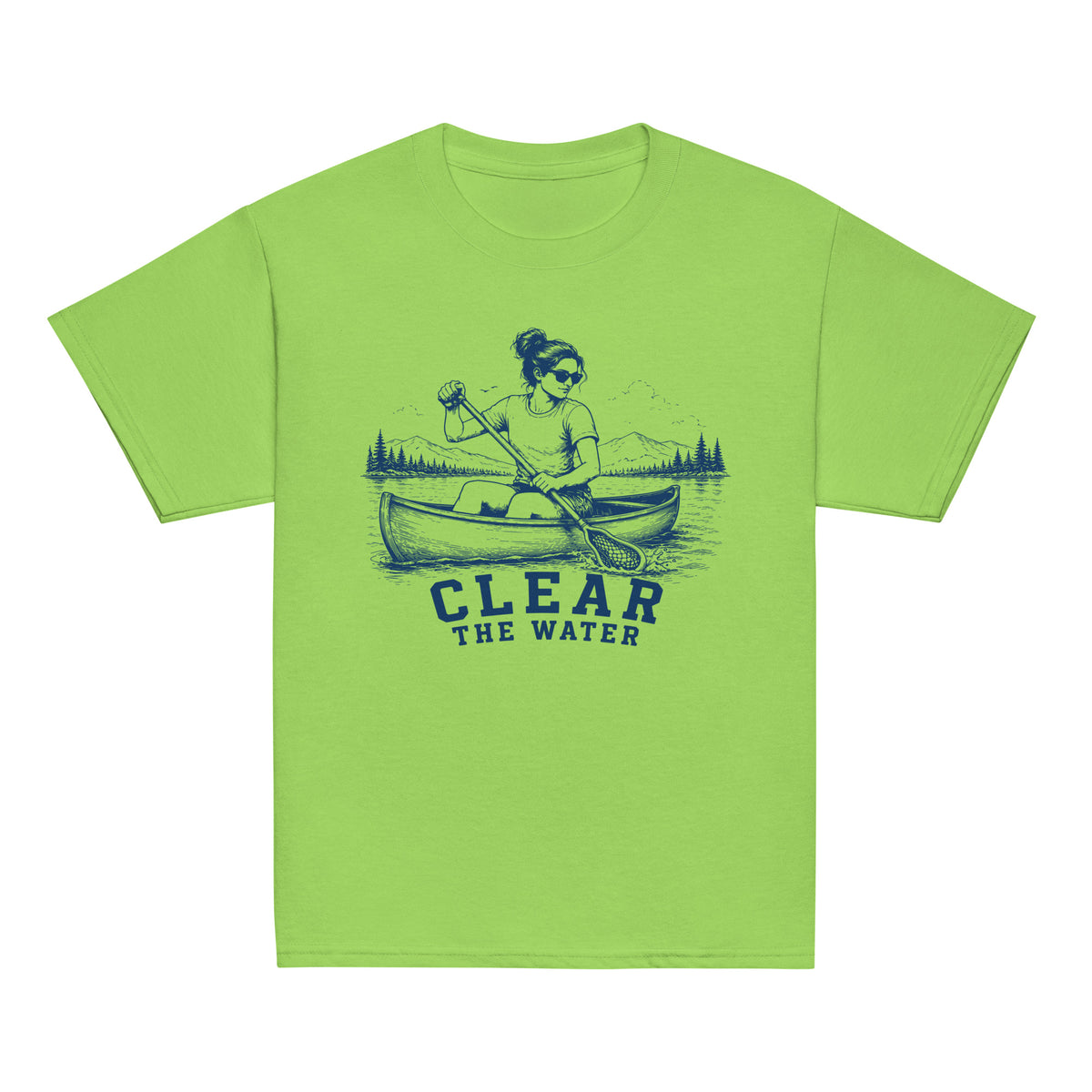 GO2X Clear the Water youth lacrosse shirt with female design in Lime, front view