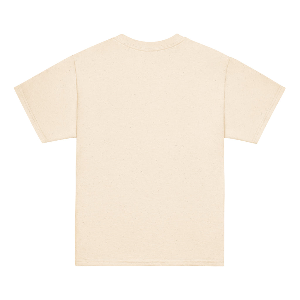 GO2X Classic youth lacrosse shirt with blue & white logo in Natural, back view