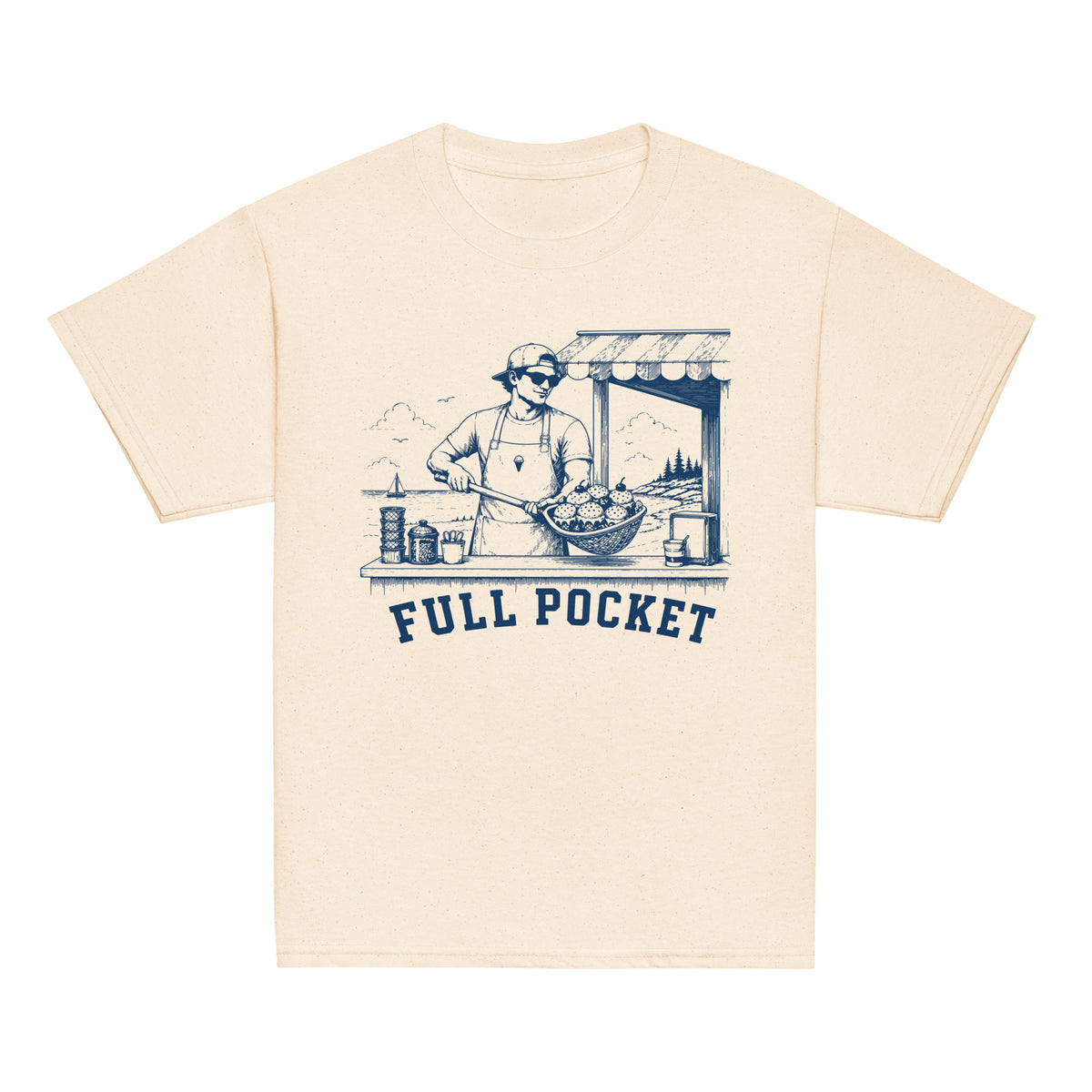 GO2X Full Pocket youth lacrosse shirt with male design in Natural, front view