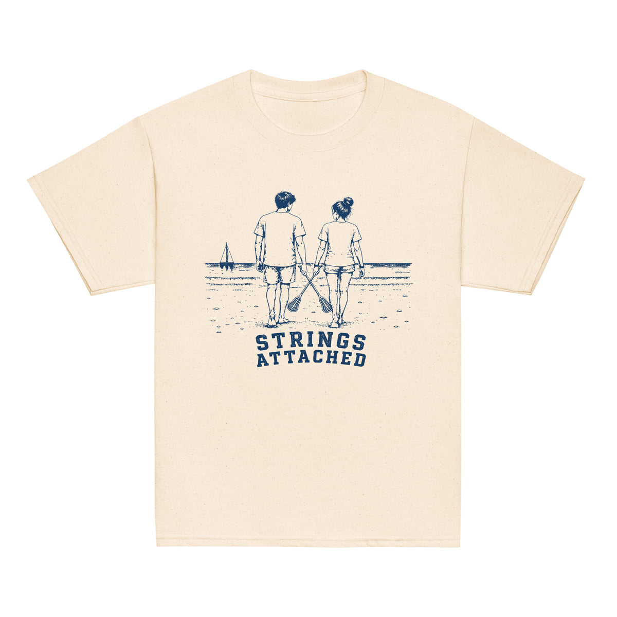 GO2X Strings Attached youth lacrosse shirt in Natural, front view