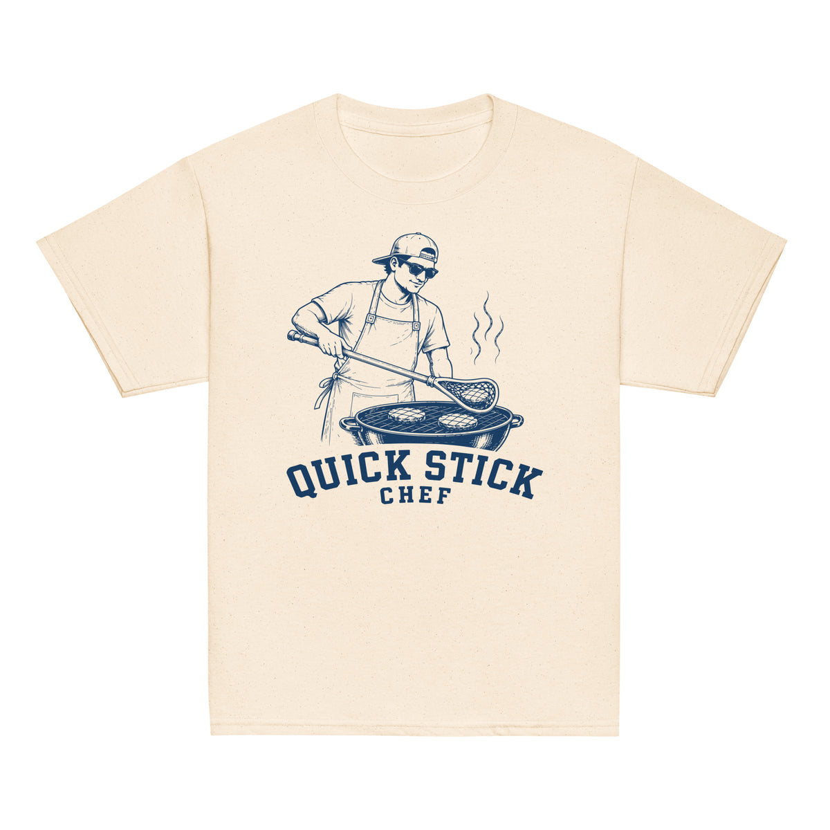 GO2X Quick Stick Chef youth lacrosse shirt with male design in Natural, front view