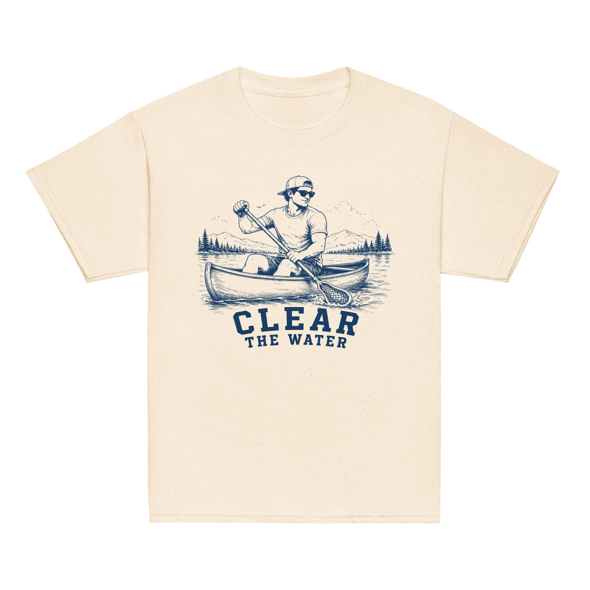 GO2X Clear the Water youth lacrosse shirt with male design in Natural, front view