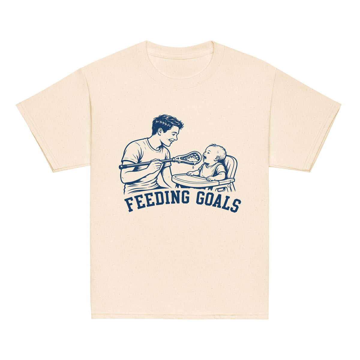 GO2X Feeding Goals youth lacrosse shirt with male design in Natural, front view