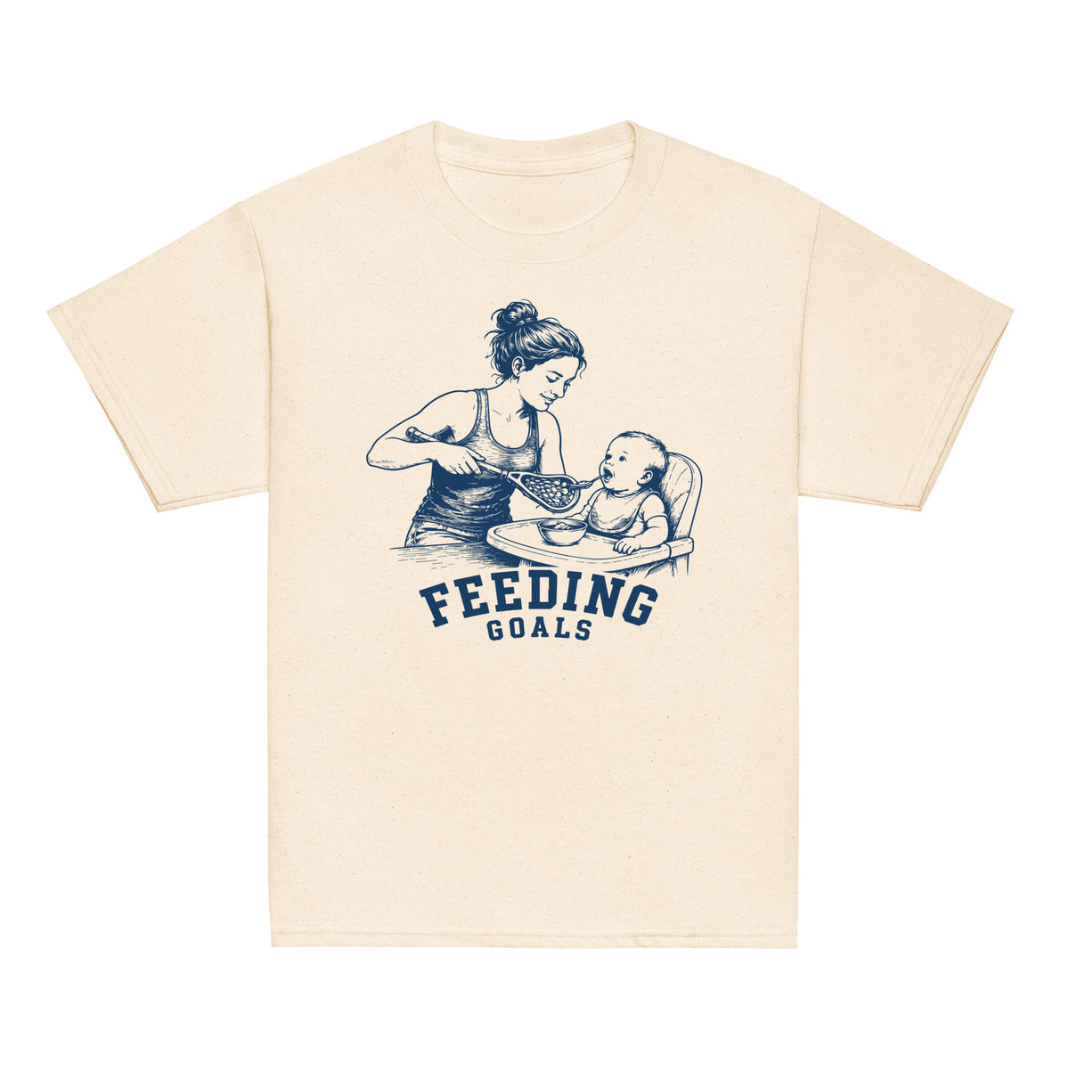 GO2X Feeding Goals youth lacrosse shirt with female design in Natural, front view