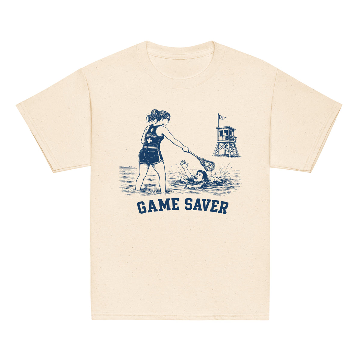 GO2X Game Saver youth lacrosse shirt with female design in Natural, front view