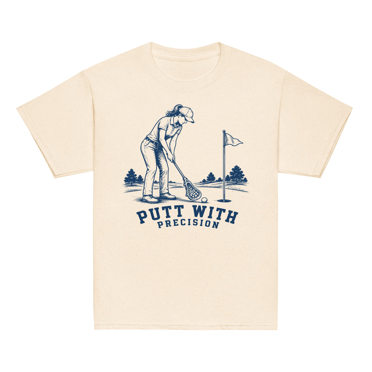 GO2X Putt with Precision youth lacrosse shirt with female design in Natural, front view