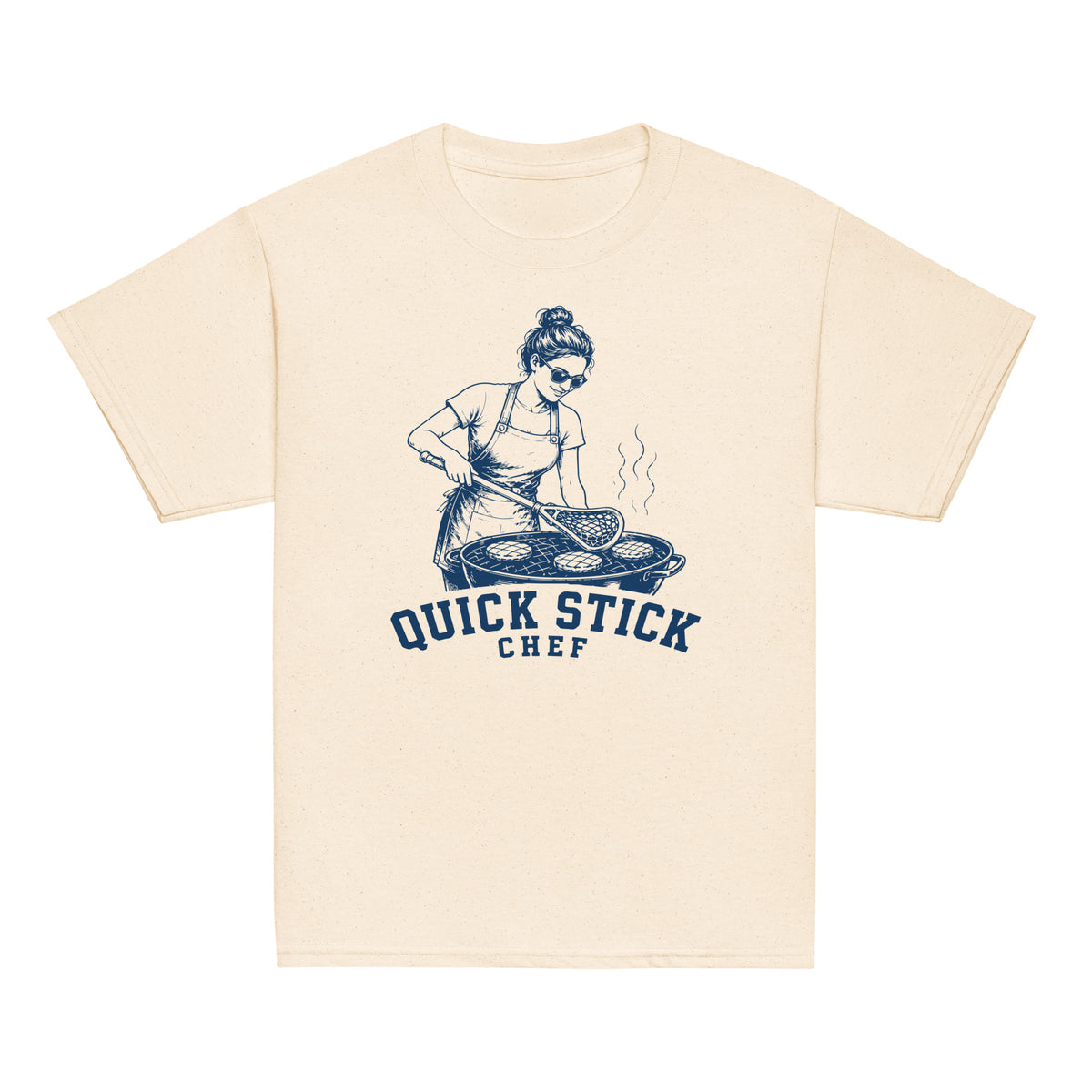 GO2X Quick Stick Chef youth lacrosse shirt with female design in Natural, front view