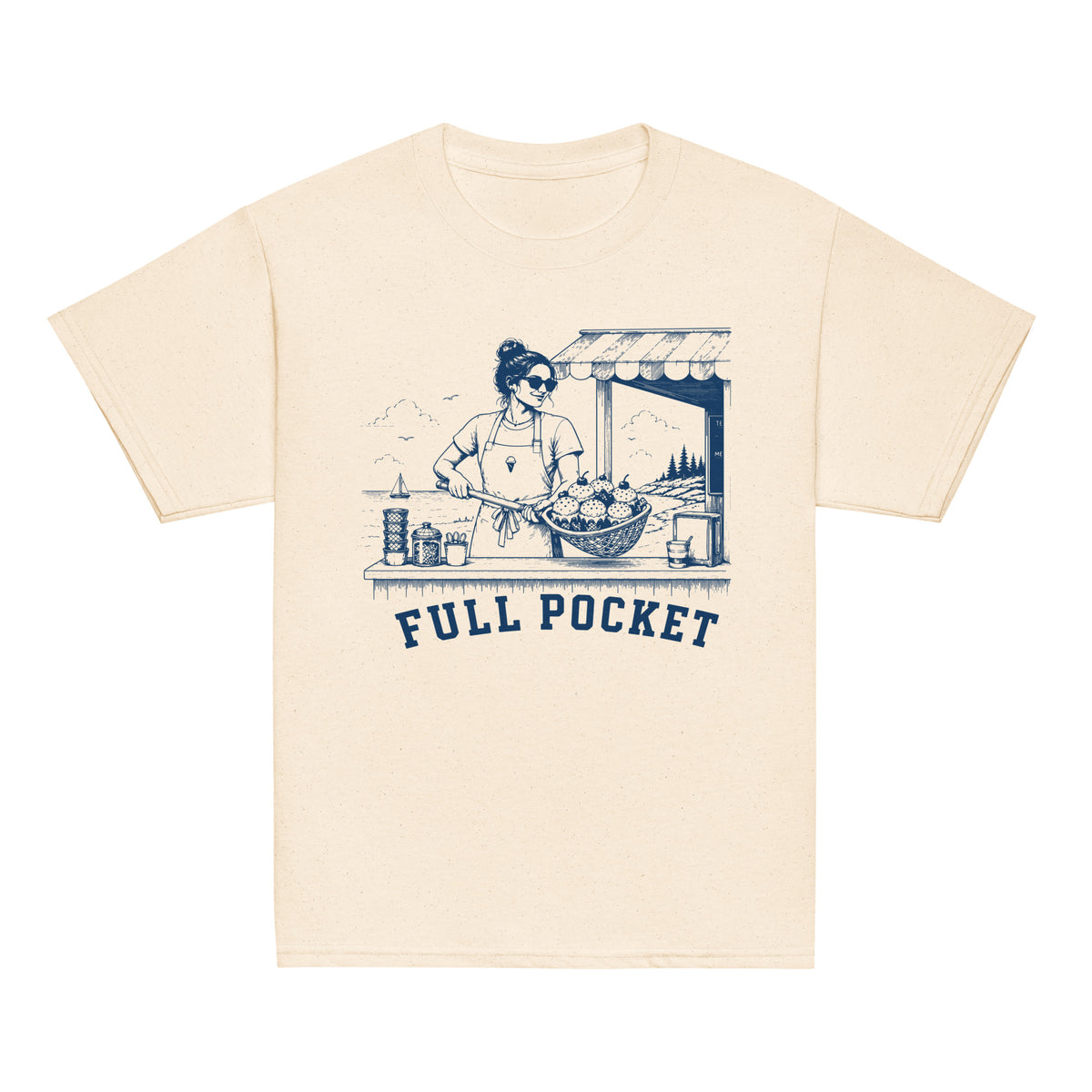GO2X Full Pocket youth lacrosse shirt with female design in Natural, front view