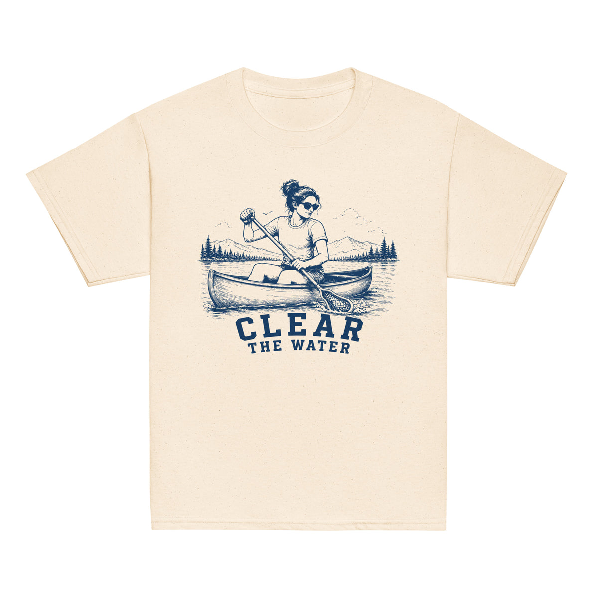 GO2X Clear the Water youth lacrosse shirt with female design in Natural, front view