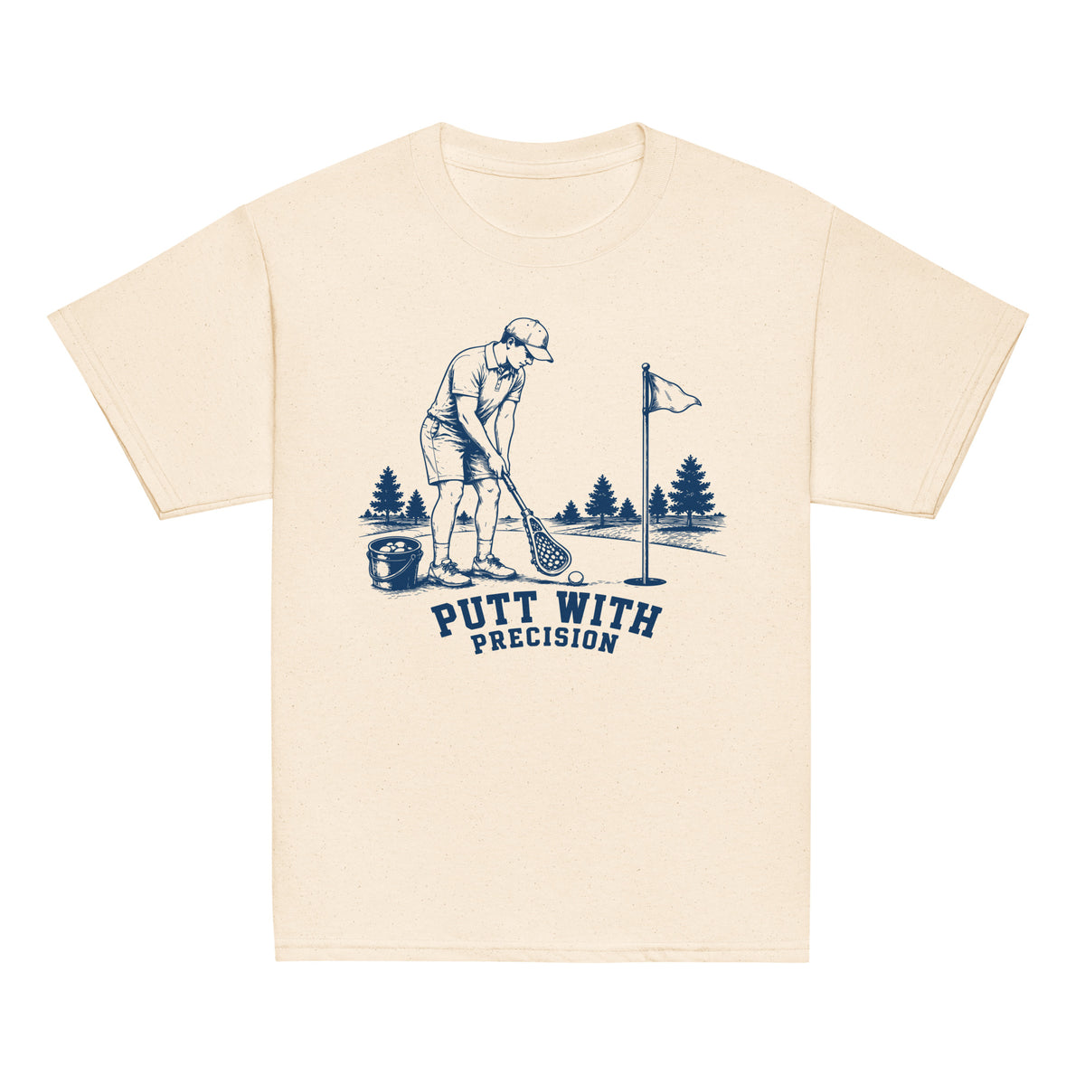 GO2X Putt with Precision youth lacrosse shirt with male design in Natural, front view