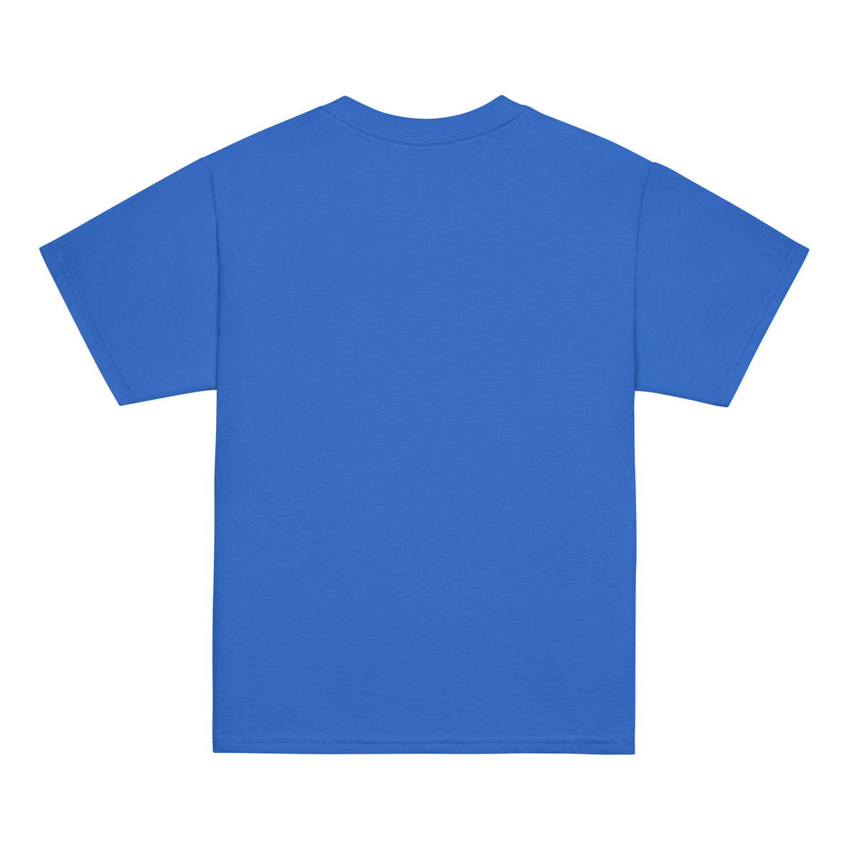 GO2X Classic youth lacrosse shirt with pink & yellow logo in Royal, back view