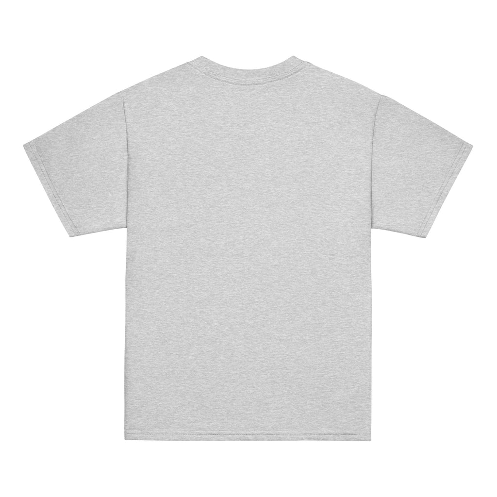 GO2X Good Strings Good Times youth lacrosse shirt with male design in Sport Grey, back view