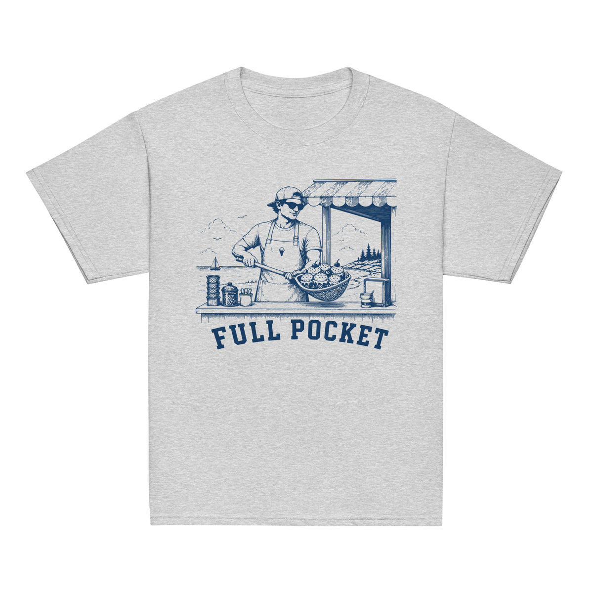 GO2X Full Pocket youth lacrosse shirt with male design in Sport Grey, front view