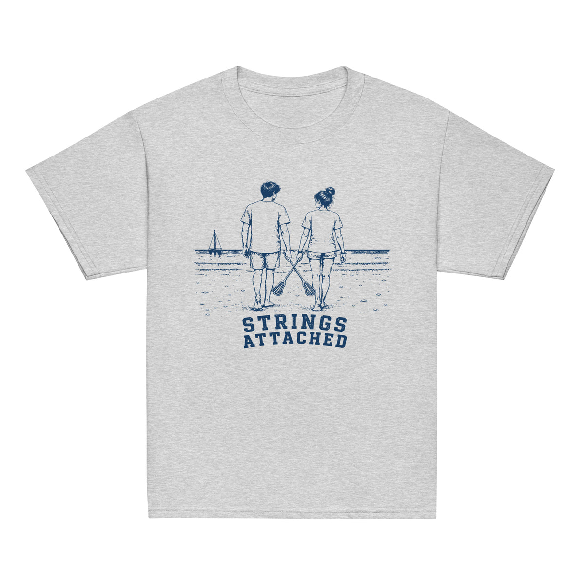 GO2X Strings Attached youth lacrosse shirt in Sport Grey, front view