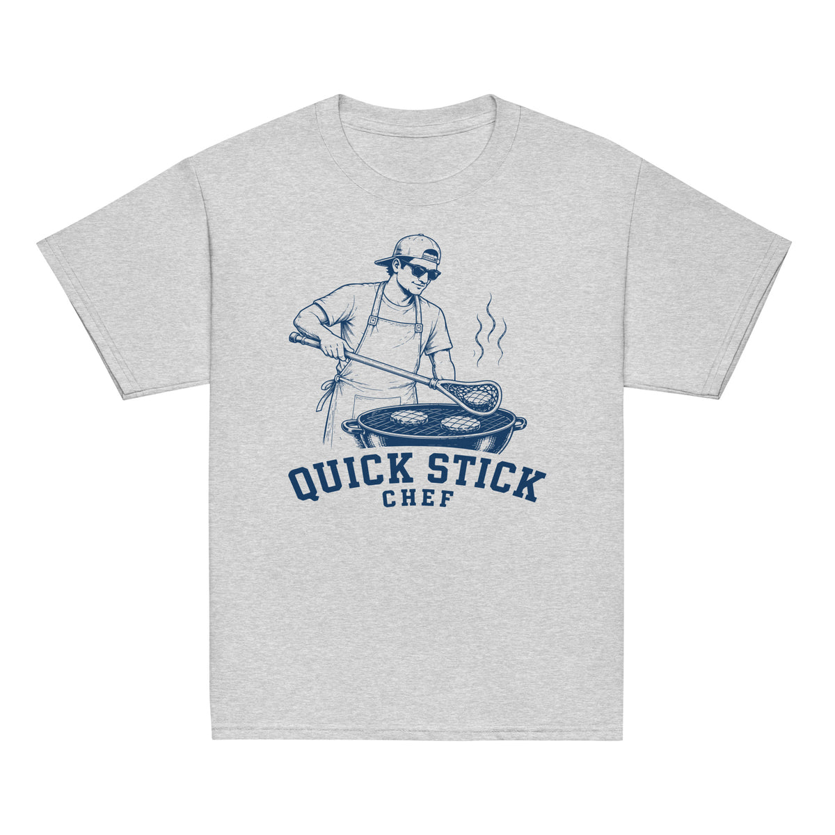 GO2X Quick Stick Chef youth lacrosse shirt with male design in Sport Grey, front view