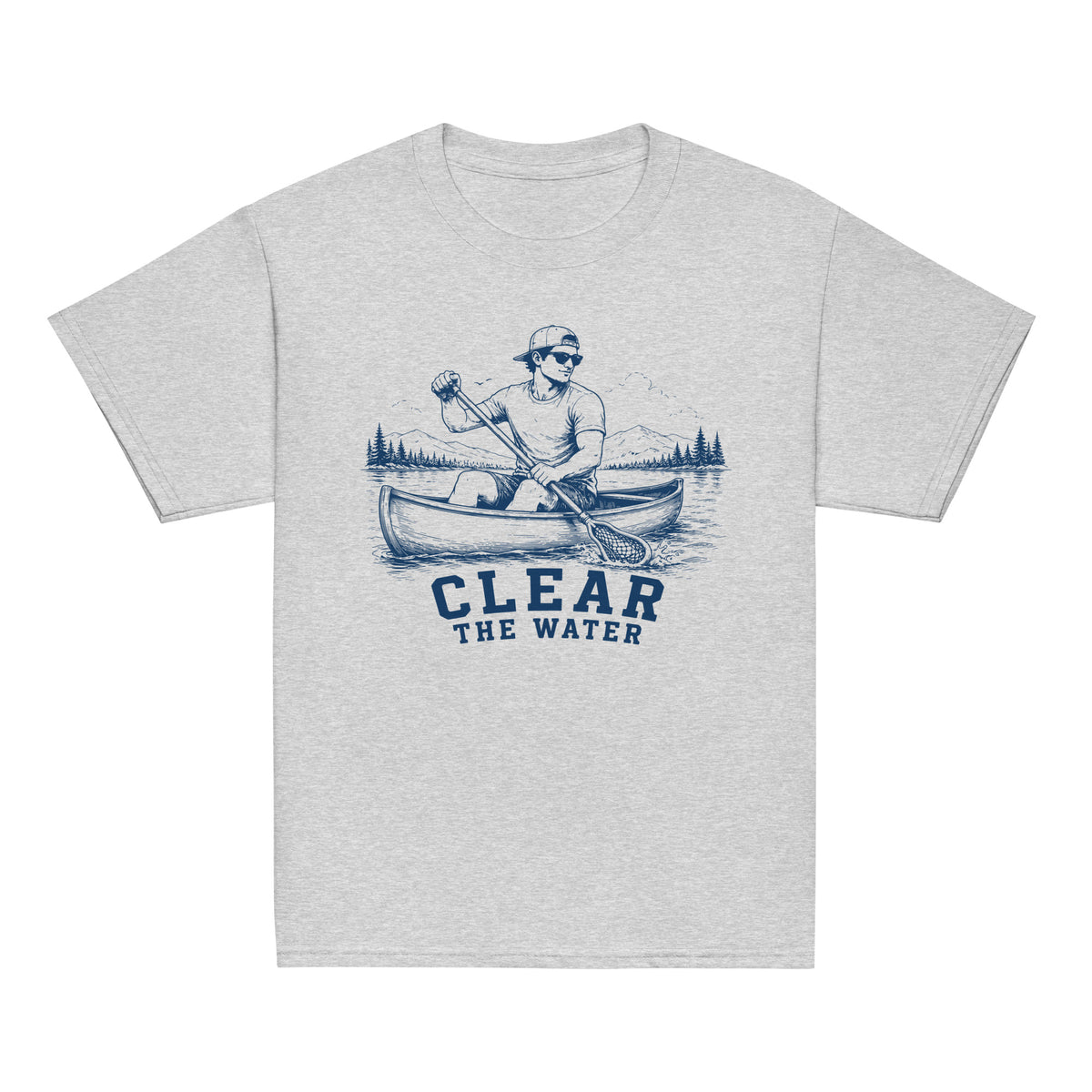 GO2X Clear the Water youth lacrosse shirt with male design in Sport Grey, front view