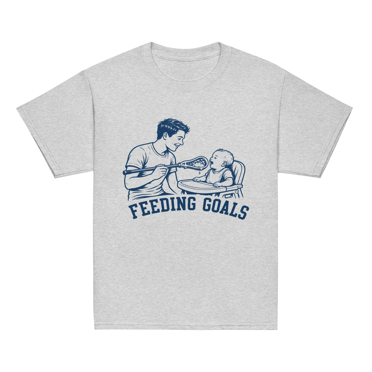 GO2X Feeding Goals youth lacrosse shirt with male design in Sport Grey, front view
