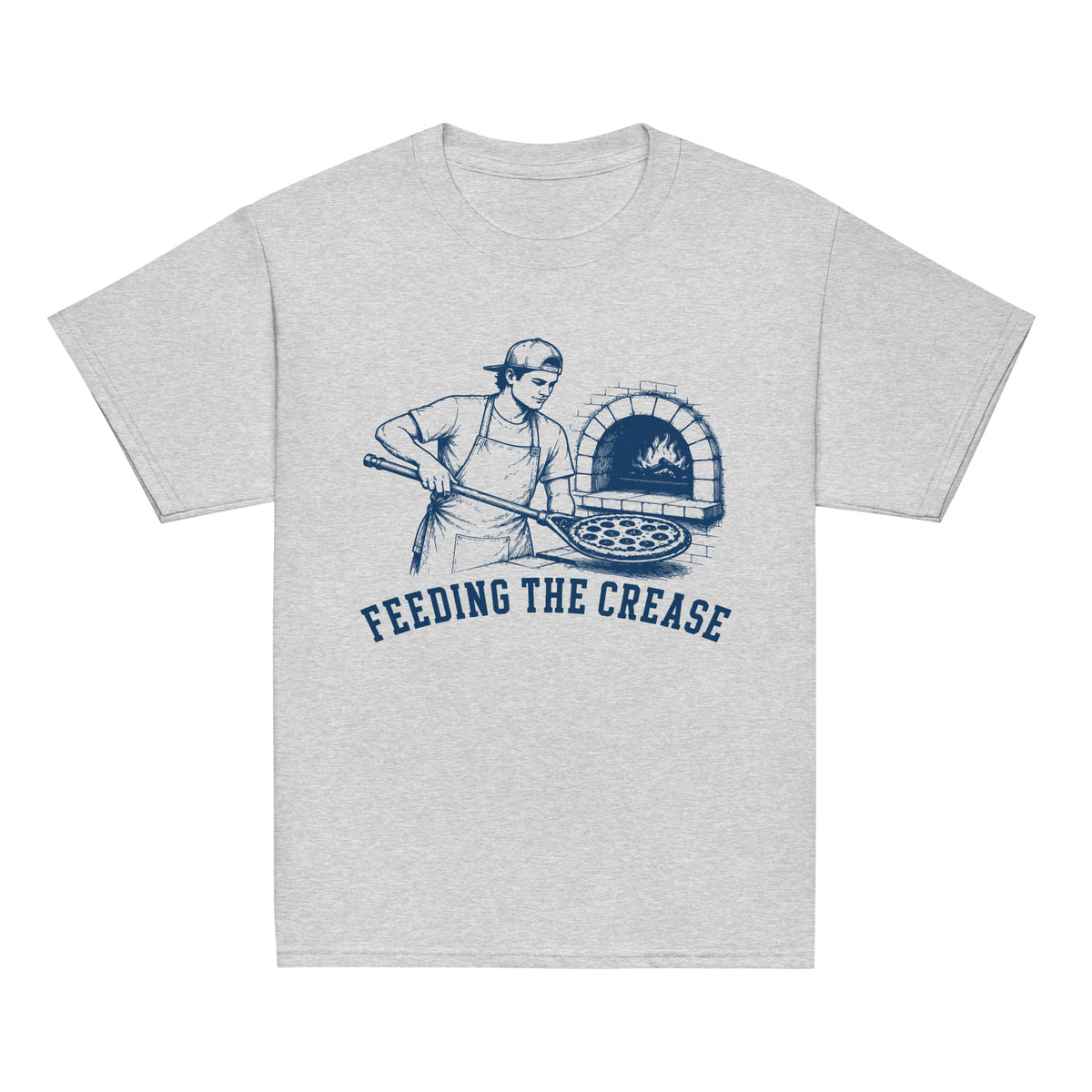GO2X Feeding the Crease youth lacrosse shirt with male design in Sport Grey, front view