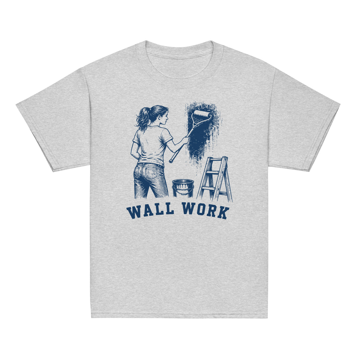 GO2X Wall Work youth lacrosse shirt with female design in Sport Grey, front view