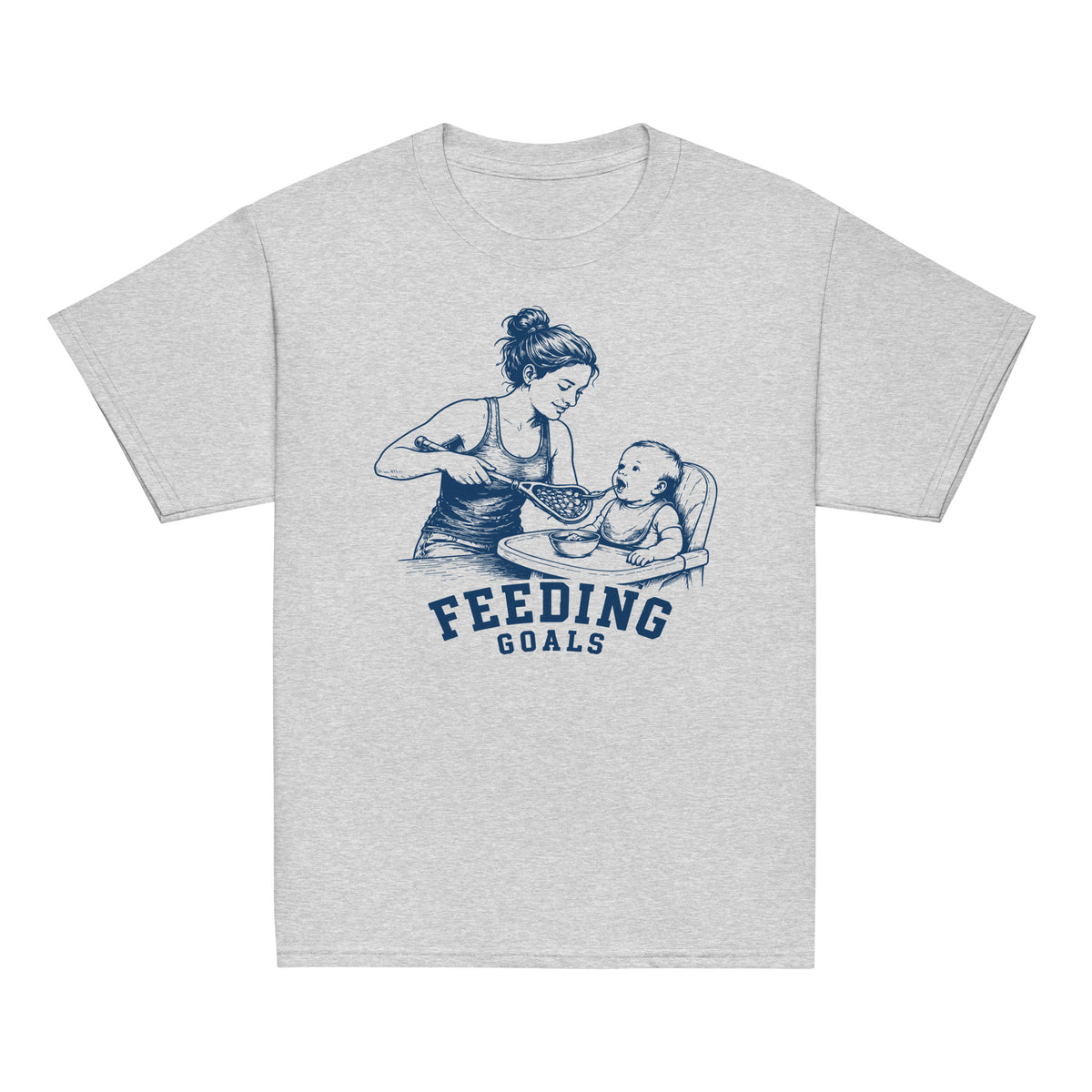 GO2X Feeding Goals youth lacrosse shirt with female design in Sport Grey, front view
