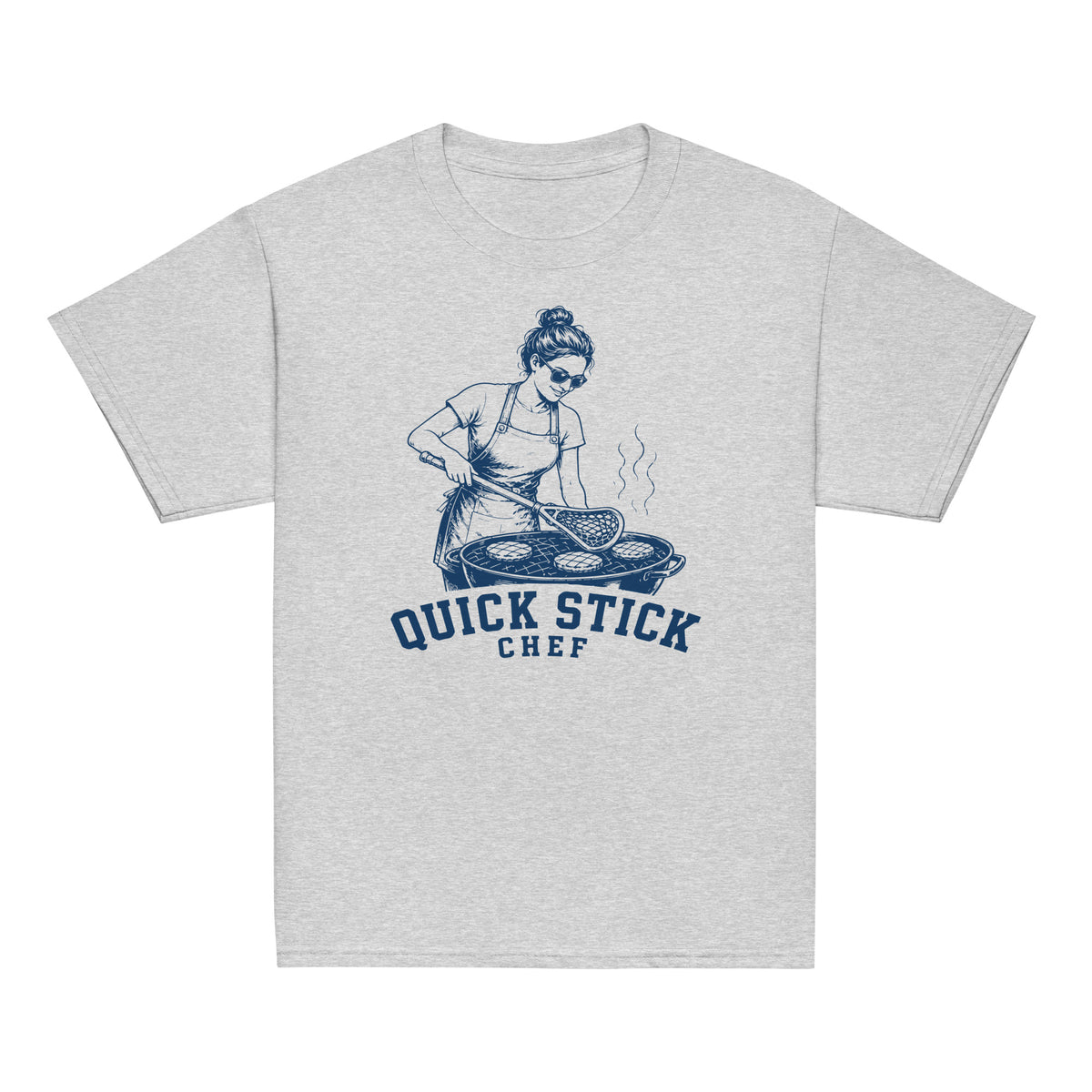 GO2X Quick Stick Chef youth lacrosse shirt with female design in Sport Grey, front view
