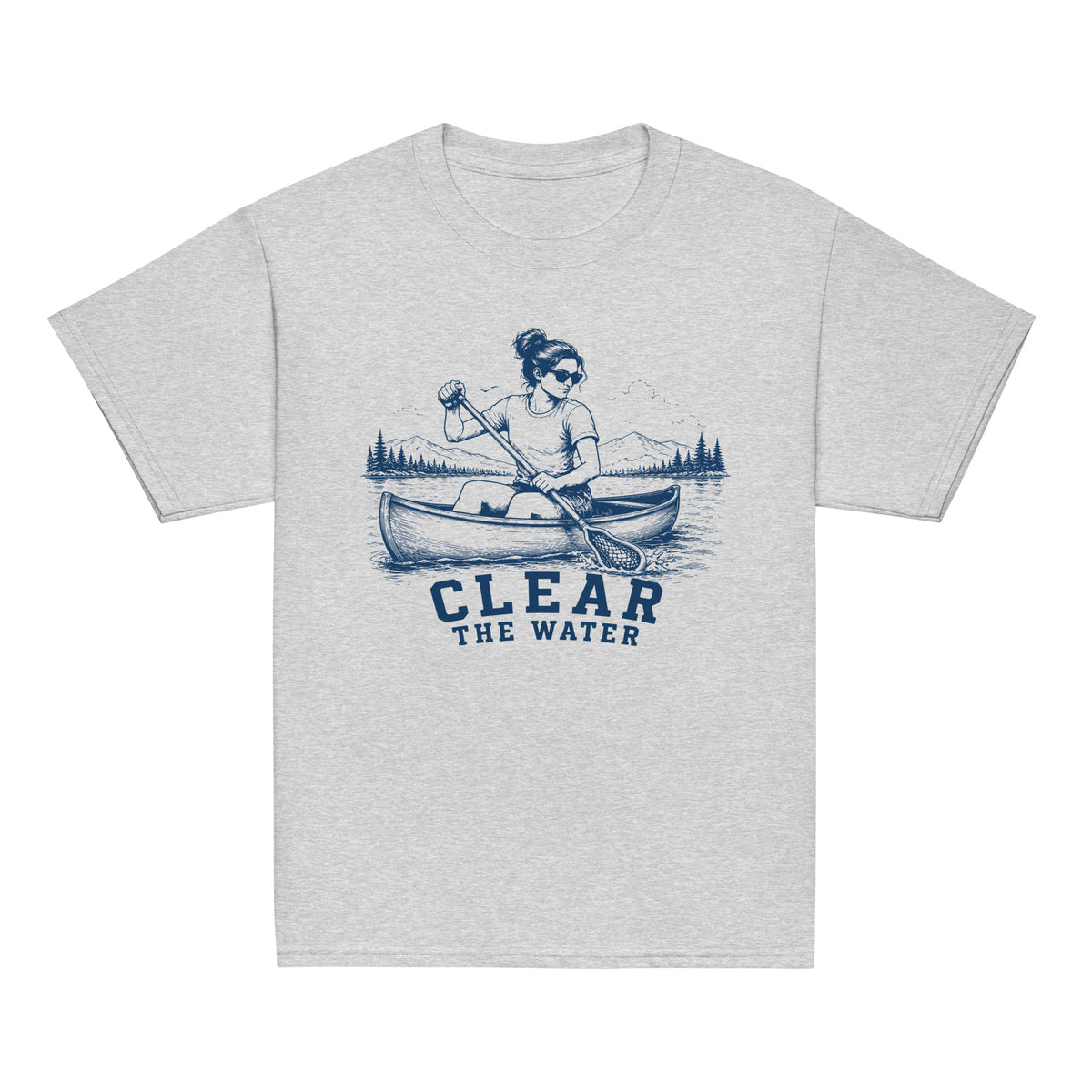 GO2X Clear the Water youth lacrosse shirt with female design in Sport Grey, front view