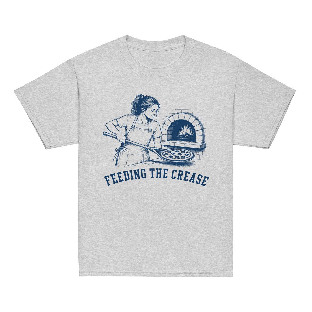 GO2X Feeding the Crease youth lacrosse shirt with female design in Sport Grey, front view