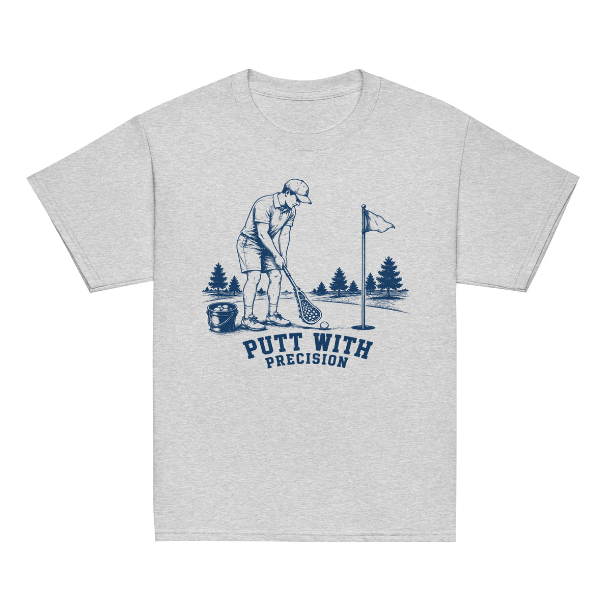 GO2X Putt with Precision youth lacrosse shirt with male design in Sport Grey, front view