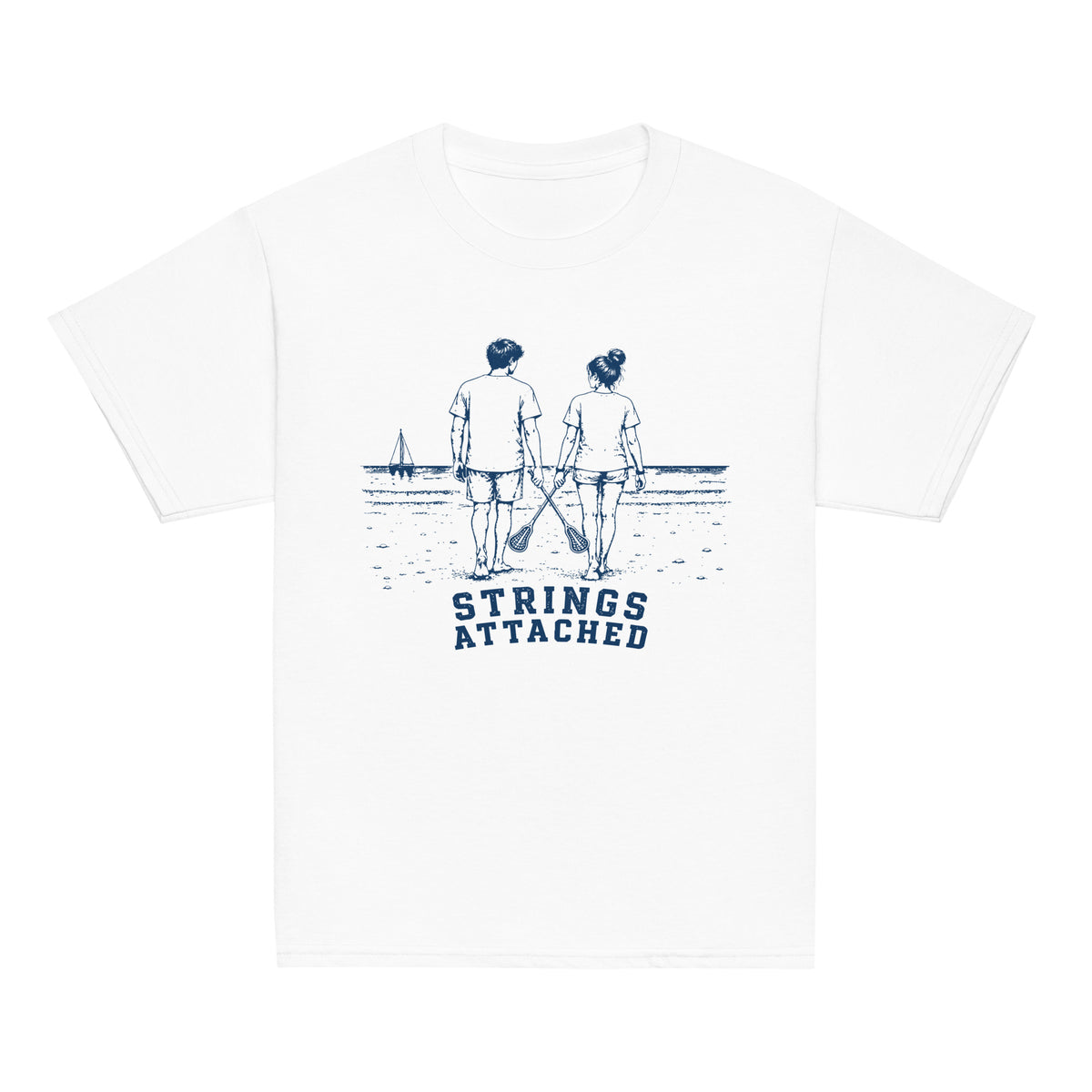 GO2X Strings Attached youth lacrosse shirt in White, front view