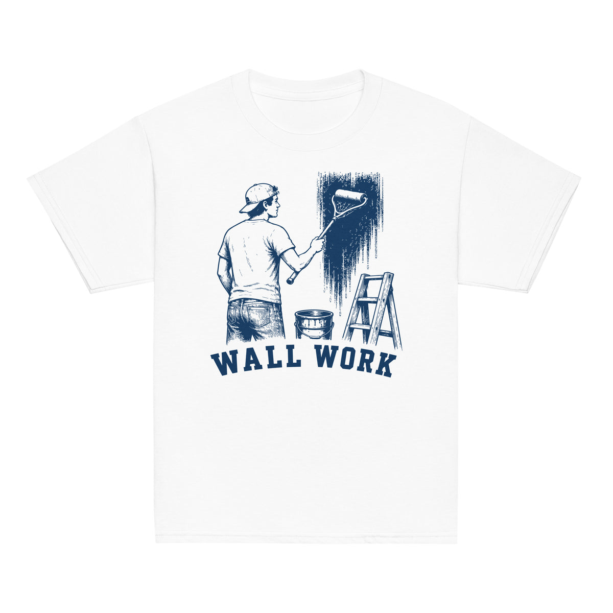 GO2X Wall Work youth lacrosse shirt with male design in White, front view